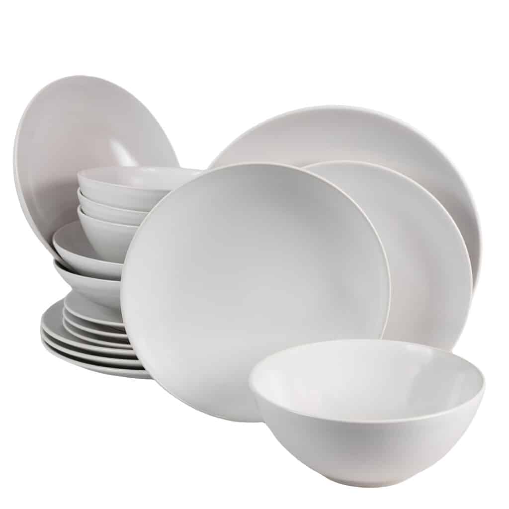 Dinner set for 4 people, with bowl and deep plate, Round, Matte White