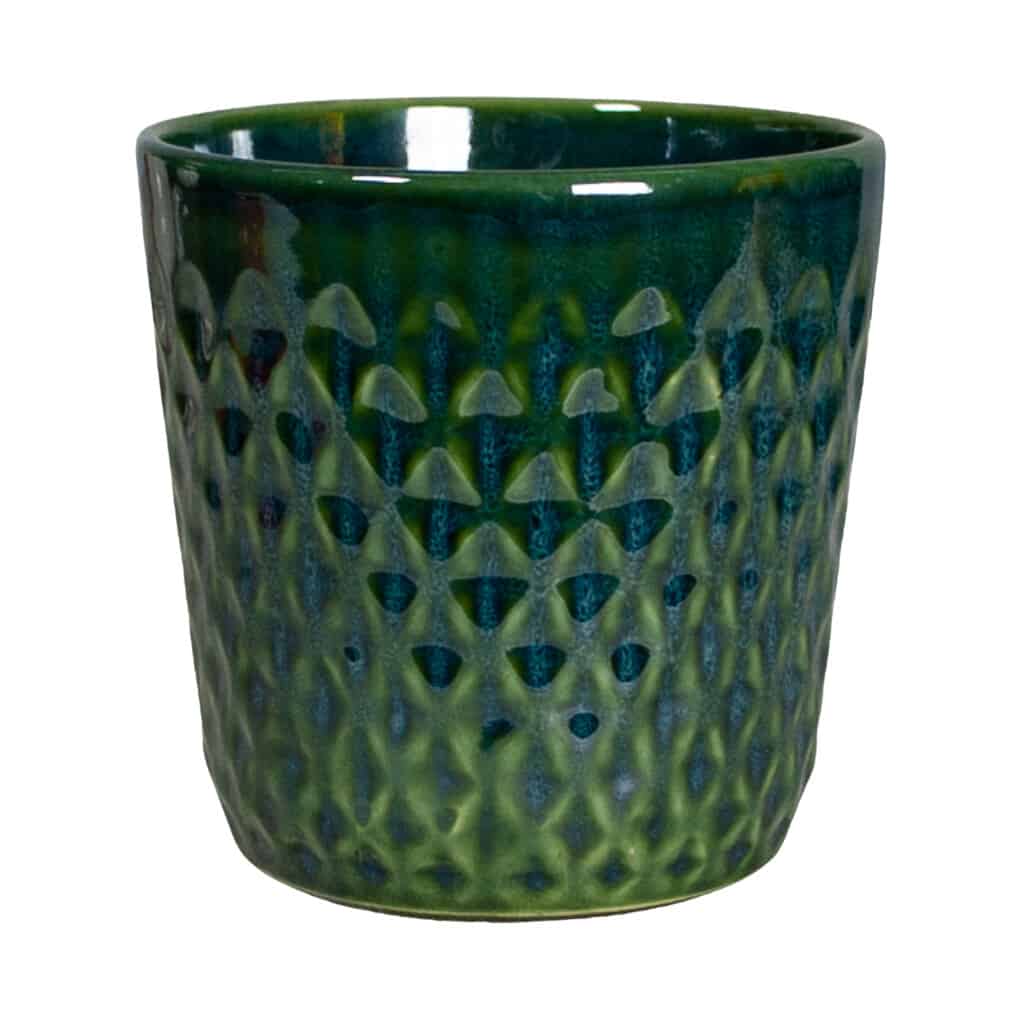 Flower pot, 12 cm, Glossy Dark Green with embossed rhombuses