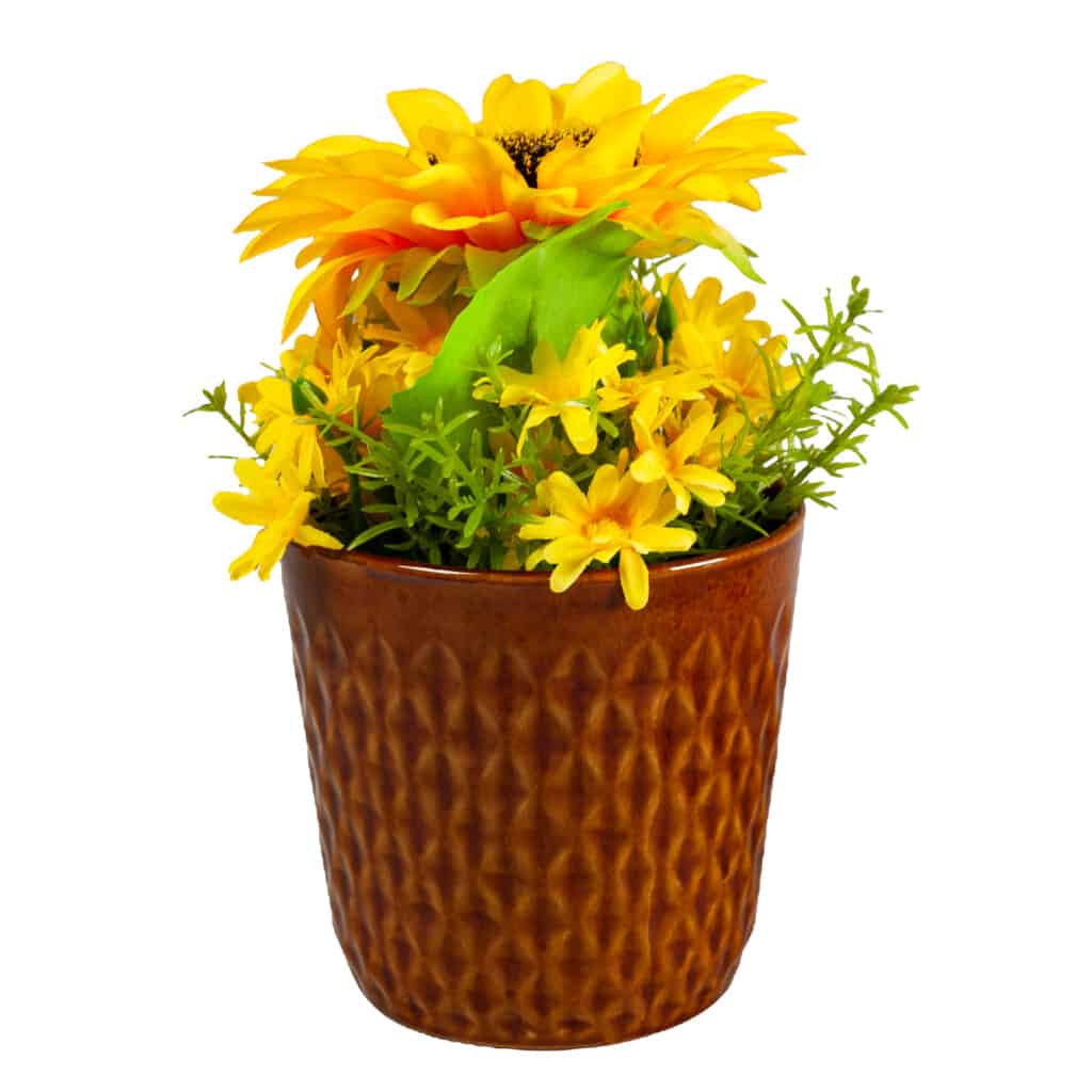Flower pot, 12 cm, Glossy Brown with embossed rhombuses