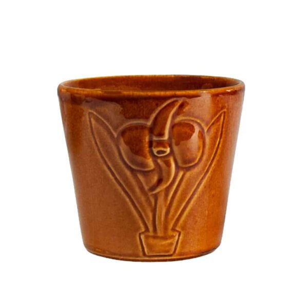 Flower pot, 12 cm, Glossy Brown with embossed  flowers