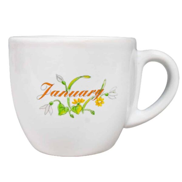 Cup, 200 ml, Glossy White decorated with "January"