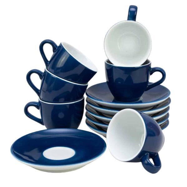 Set of 6 cup with saucer, 90 ml, Glossy Blue, Porcelain