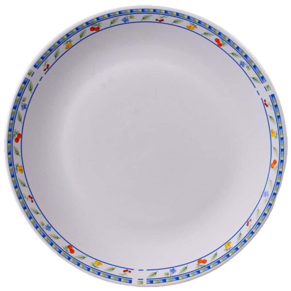Dinner plate, Round, 26 cm, Glossy White decorated with fruits ribbon
