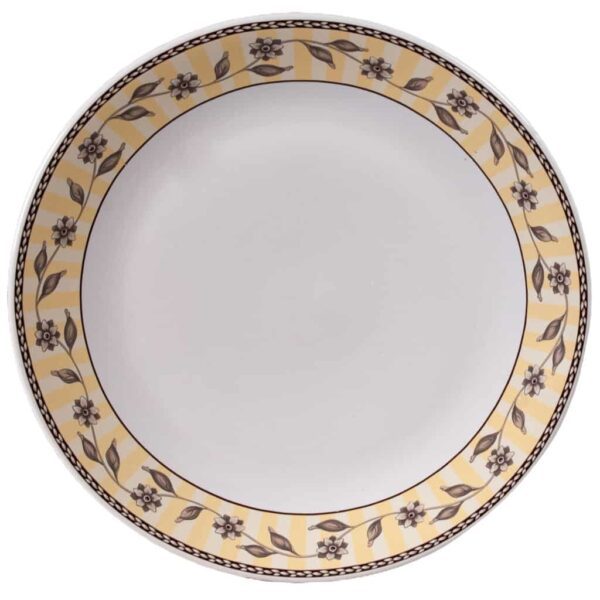 Dinner plate, Round, 26 cm, Glossy White decorated with beige ribbon with flowers