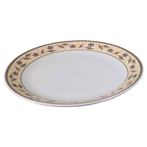 Dinner plate, Round, 26 cm, Glossy White decorated with beige ribbon with flowers