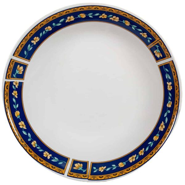 Deep plate, Round, 21 cm, Glossy White decorated with bluemarine ribbon with yellow flowers