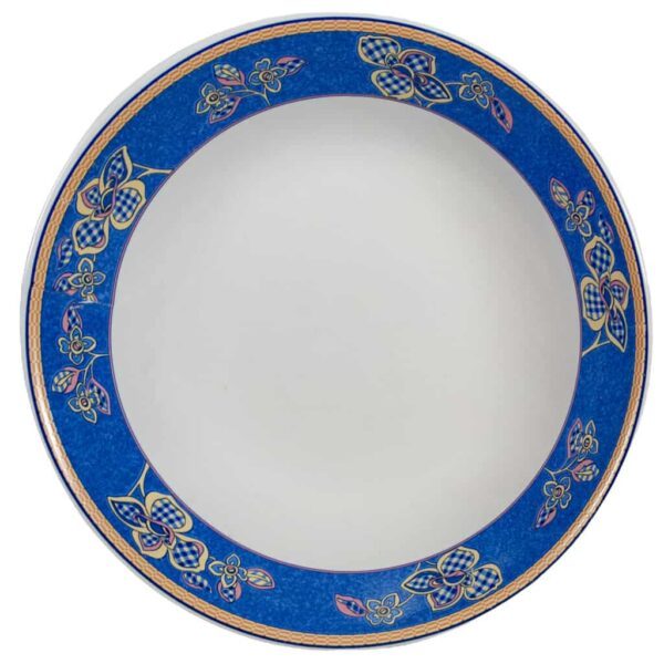 Deep plate, Round, 21 cm, Glossy White decorated with blue ribbon with flowers