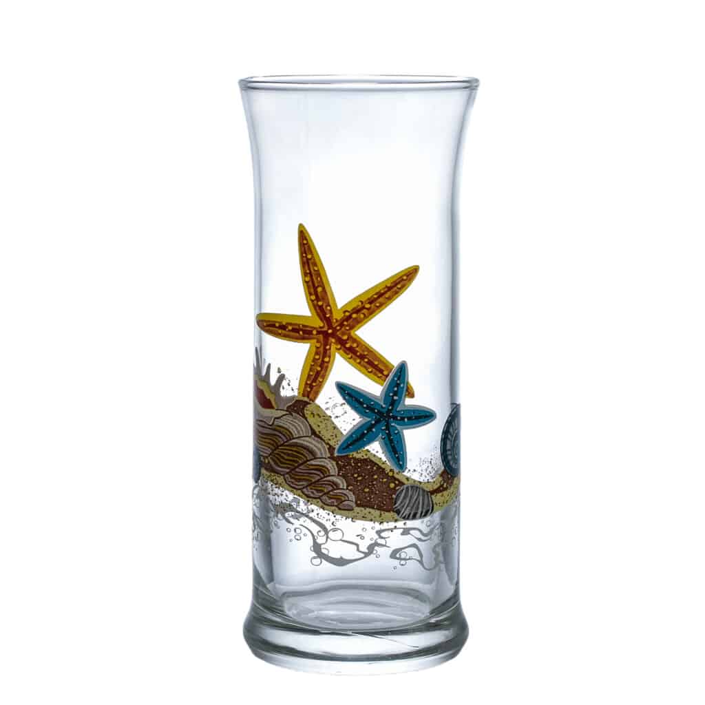 Set of 6 water glasses, 290 ml, Crystal Clear, Decorated with starfish