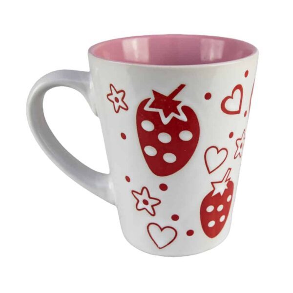 Mug, 270 ml, Glossy White/Pink decorated with strawberries