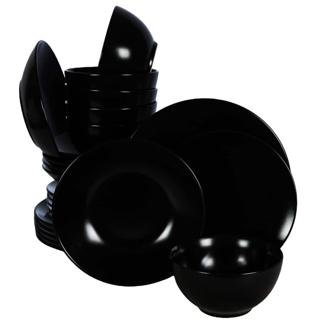 Dinner set for 6 people, with deep plate and bowl, Round, Matte Black