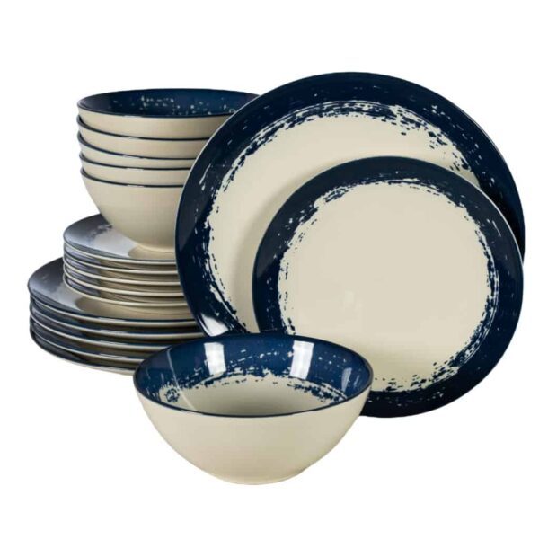 Dinner set for 4 people, with bowl, Round, Glossy Light Brown