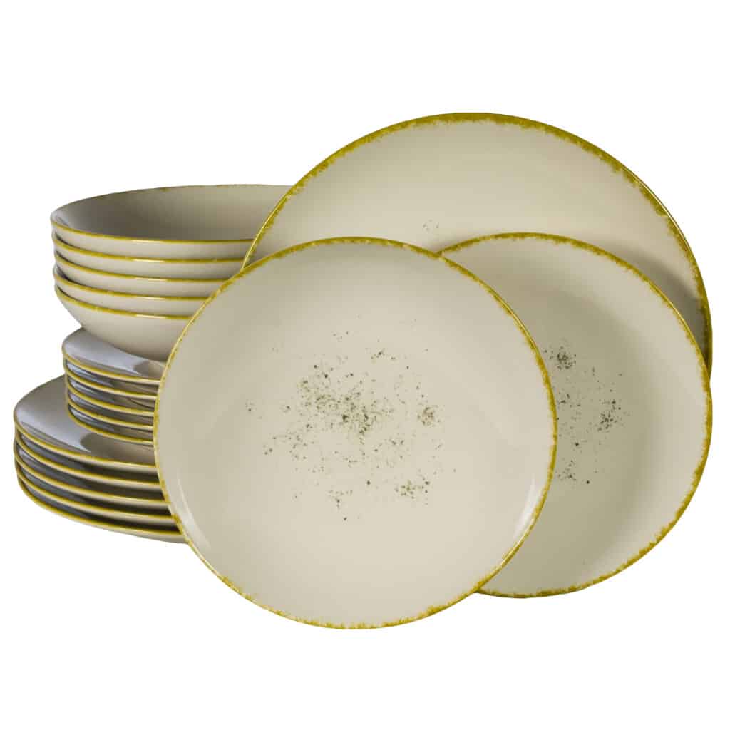 Dinner set for 6 people, with deep plate, Round, Glossy Ivory decorated with gold edge