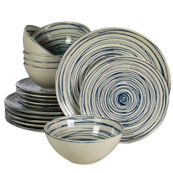 Dinner set for 6 people, with bowl, Round, Glossy Ivory decorated with abstract art