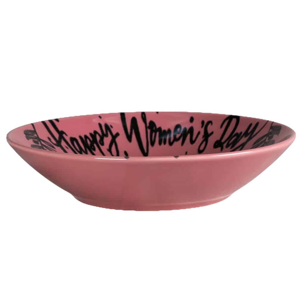 Dinner set for 6 people, Round, Glossy Pink decorated with Happy Woman Day