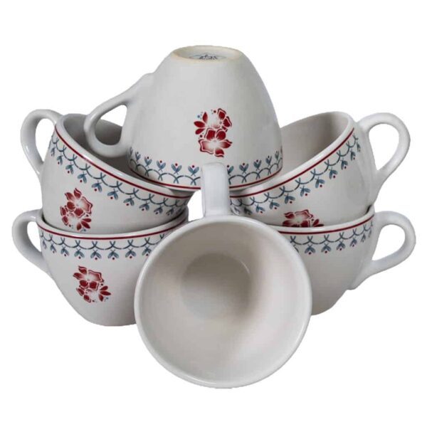 Set of 6 cups, 160 ml, Glossy White decorated with flowers