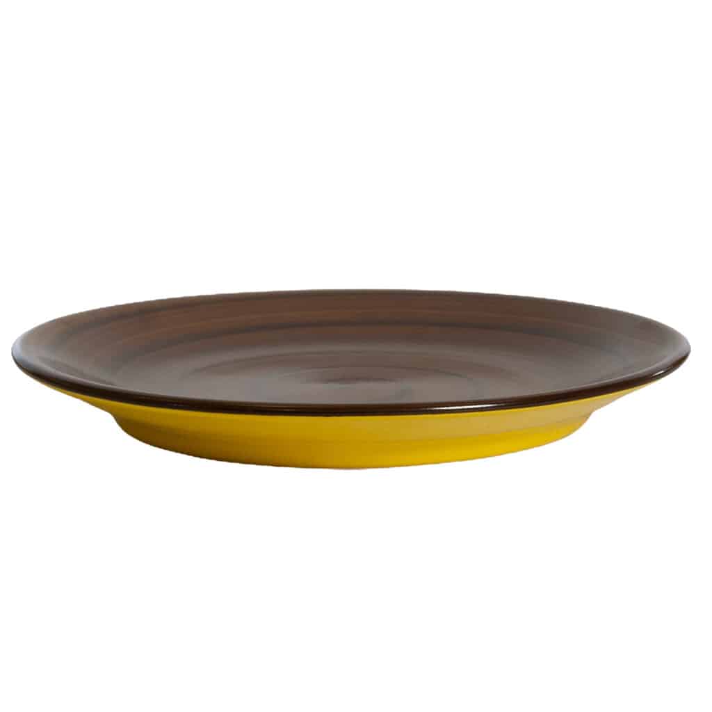Dinner set for 6 people, Glossy Yellow decorated with brown spiral