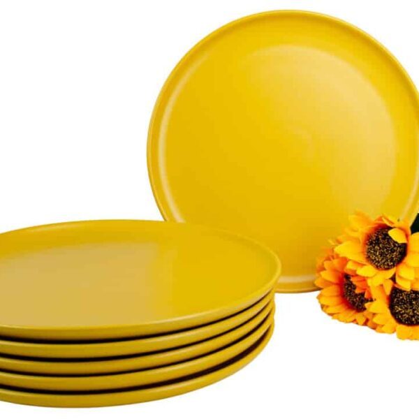Set of 6 dinner plates, Round, 27 cm, Matte Yellow