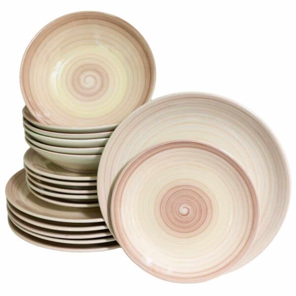 Dinner set for 6 people, Glossy Ivory decorated with brown spiral