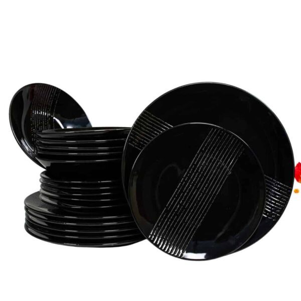 Dinner set for 6 people, Glossy Black decorated with broken lines in the middle