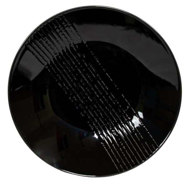 Dinner set for 6 people, Glossy Black decorated with broken lines in the middle