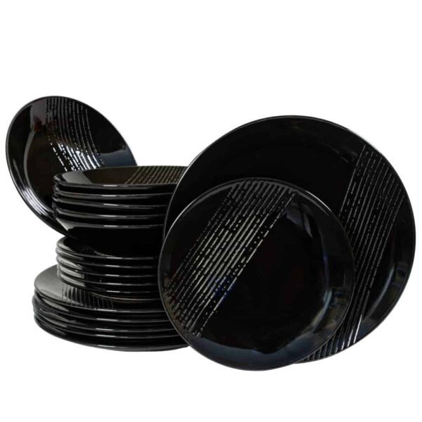 Dinner set for 6 people, Glossy Black decorated with dashed lines band