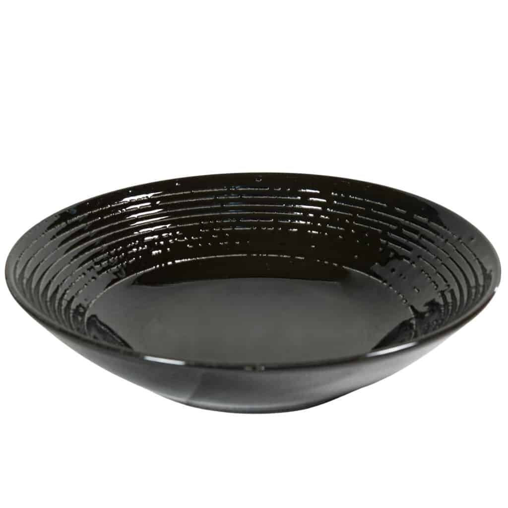 Dinner set for 6 people, Glossy Black decorated with dashed lines band
