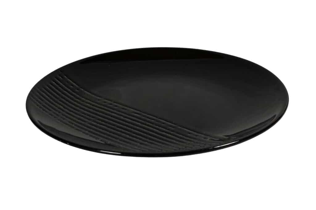 Dinner set for 6 people, Glossy Black decorated with broken lines at the edge