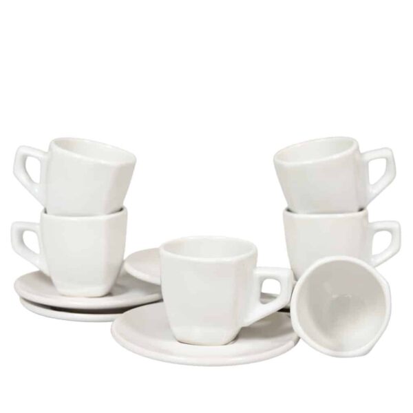 Set of 6 esspresso cup with saucer, Square, 70 ml, Glossy White