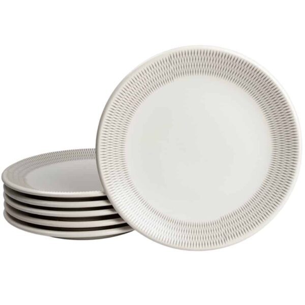 Set of 6 dessert plate, Round, 20 cm,  Glossy White decorated with dimond ribbon