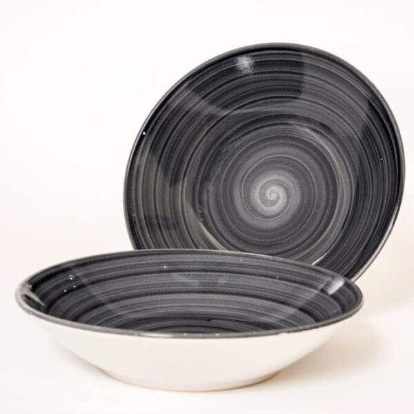 Dinner set for 4 people, Glossy White decorated with black spiral