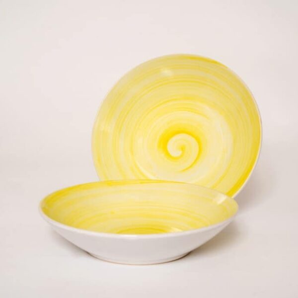Dinner set for 4 people, Glossy White decorated with yellow spiral