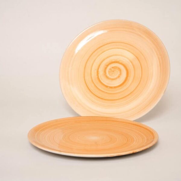 Dinner set for 4 people, Glossy White decorated with orange spiral