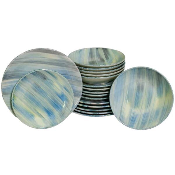 Dinner set for 6 people, Glossy Ivory decorated with Green/Blue/Gray shadows