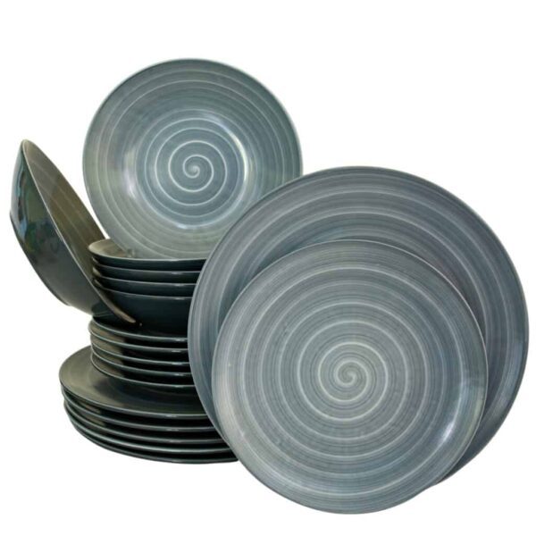 Dinner set for 6 people, Glossy Metal Gray decorated with gray spiral
