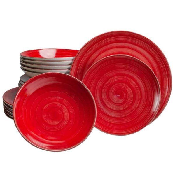 Dinner set for 6 people, Glossy White decorated with red spiral