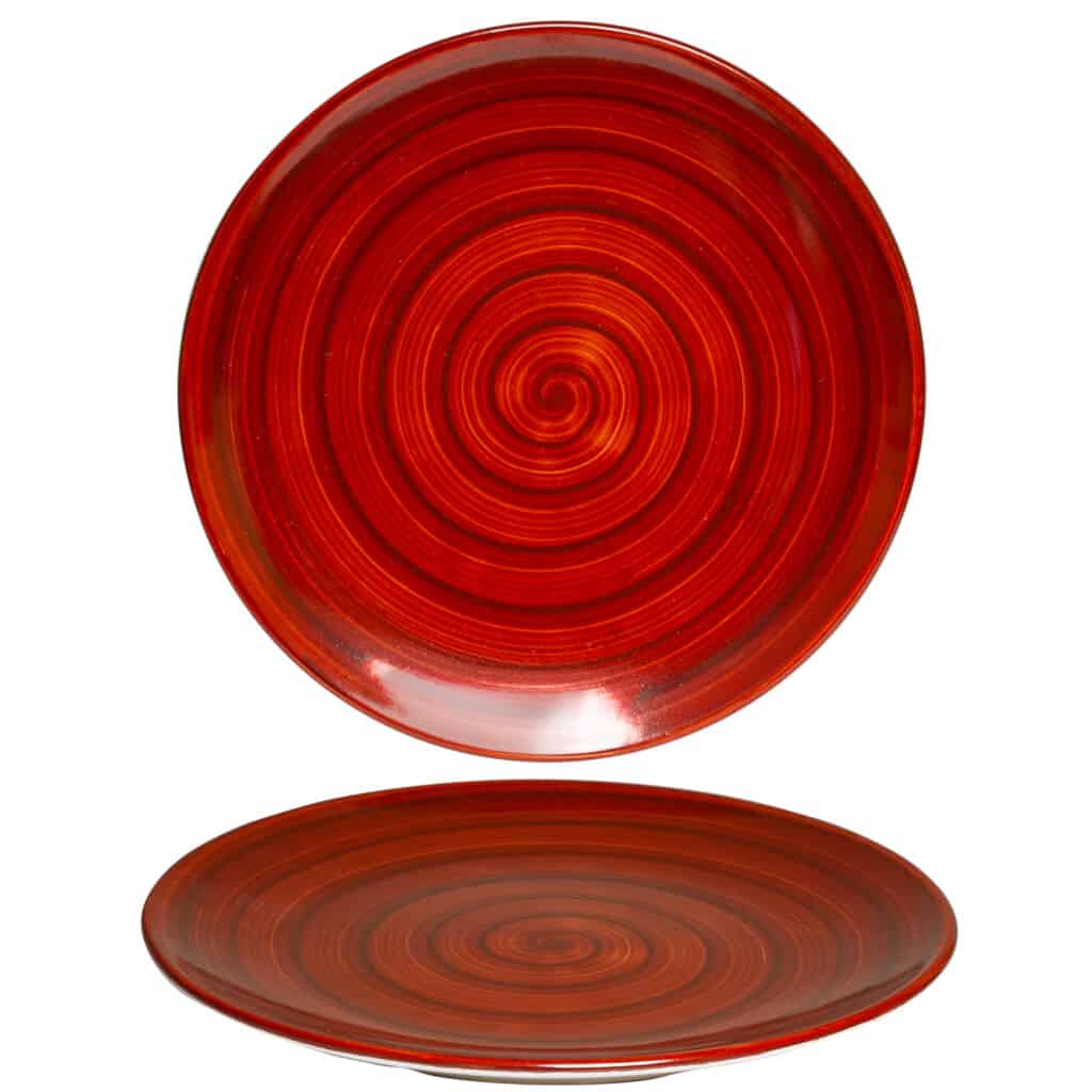 Dinner set for 6 people, Glossy White decoreated with dark red spiral