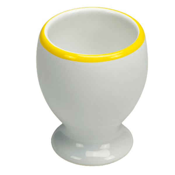 Suport pentru ouă, 6 cm, alb lucios cu margine galbenă