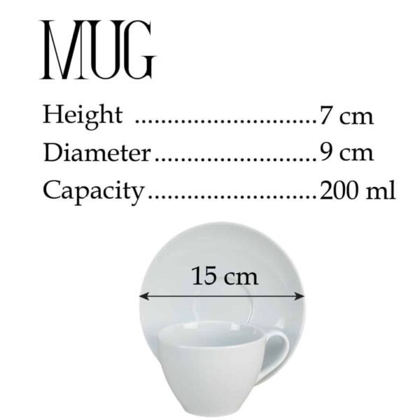 Set of 6 cup with saucer, 200 ml, Porcelain