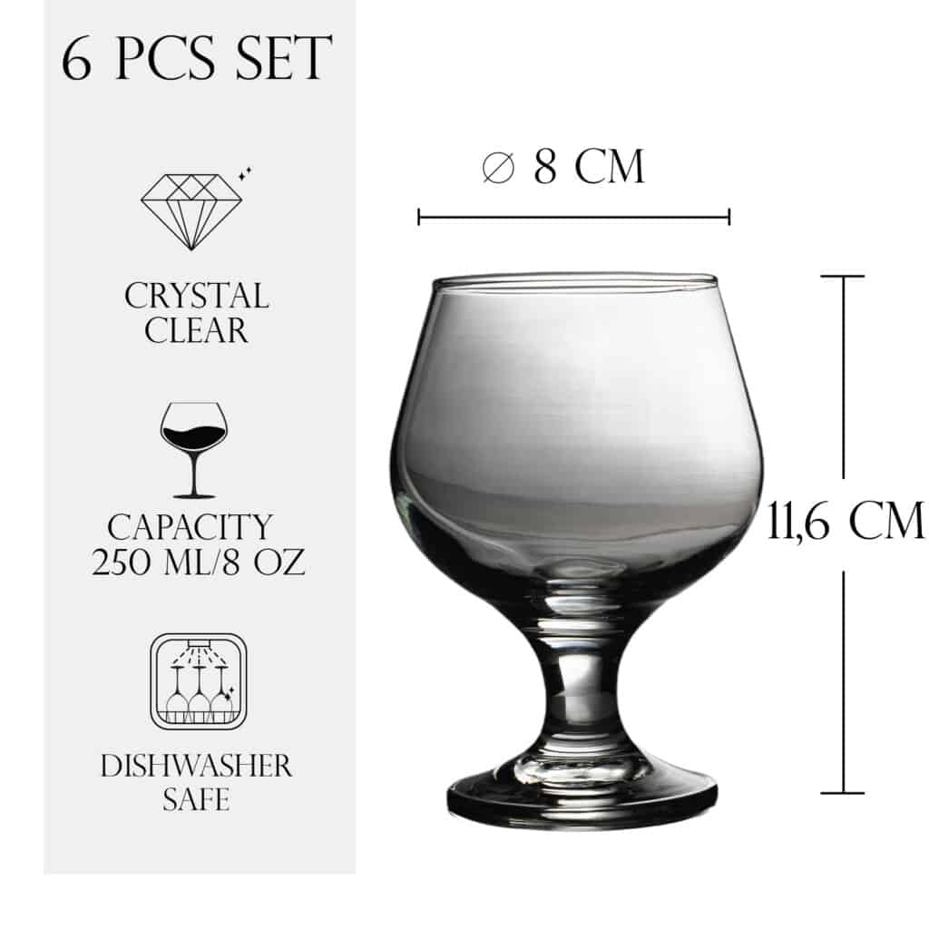 Set de 6 pahare de coniac, 240 ml, Crystal Clear