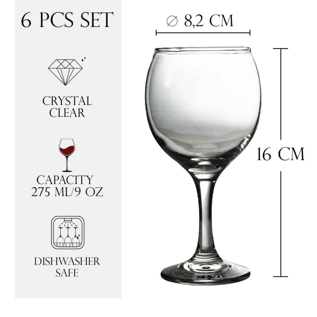 Set of 6 wine glasses, 275 ml, Crystal Clear