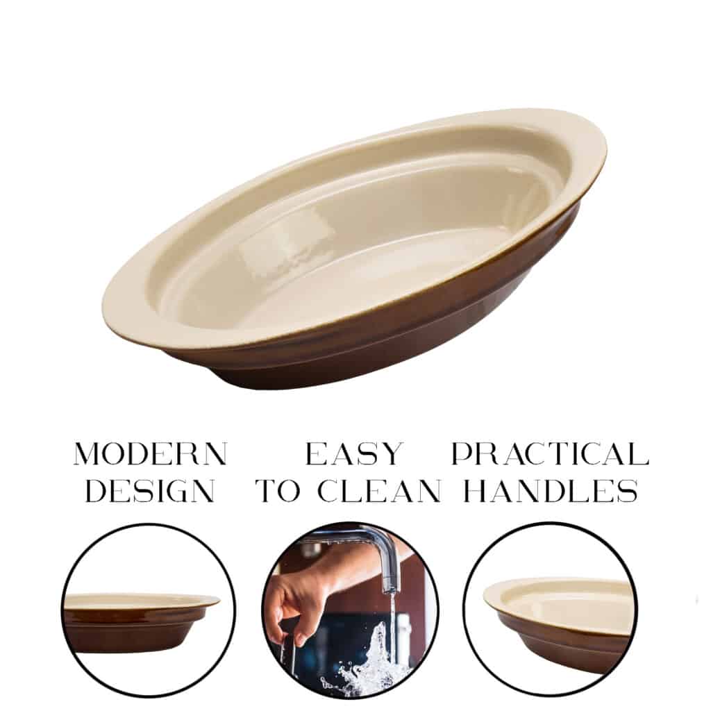 Heat-resistant tray, Oval, 21.5x12x5 cm, Glossy Beige and Brown