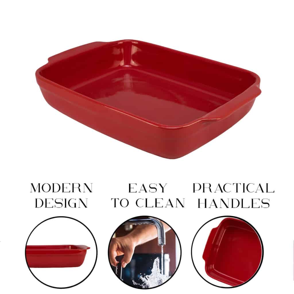 Heat-resistant tray, Rectangular, 36.5x25.5x6.5 cm, Glossy Red