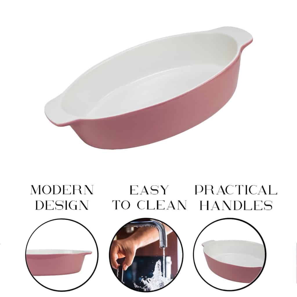 Heat-resistant tray, Oval, 33.5x22x7 cm, Glossy White and Dark Pink