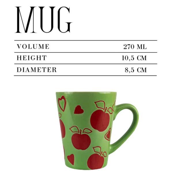 Mug, 270 ml, Glossy Cream/Green decorated with apples