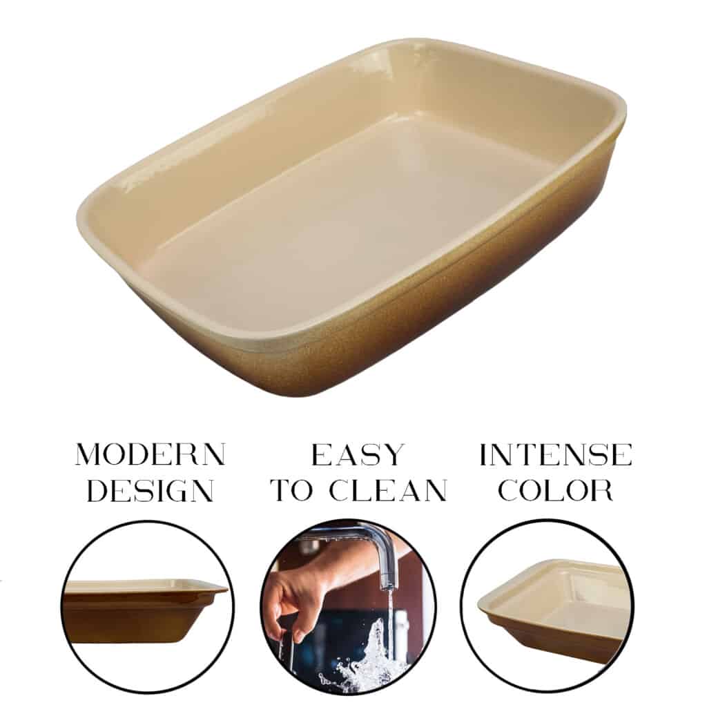 Set of 2 heat-resistant tray, Rectangular, 34x26.5x7 cm, Glossy Beige and Brown