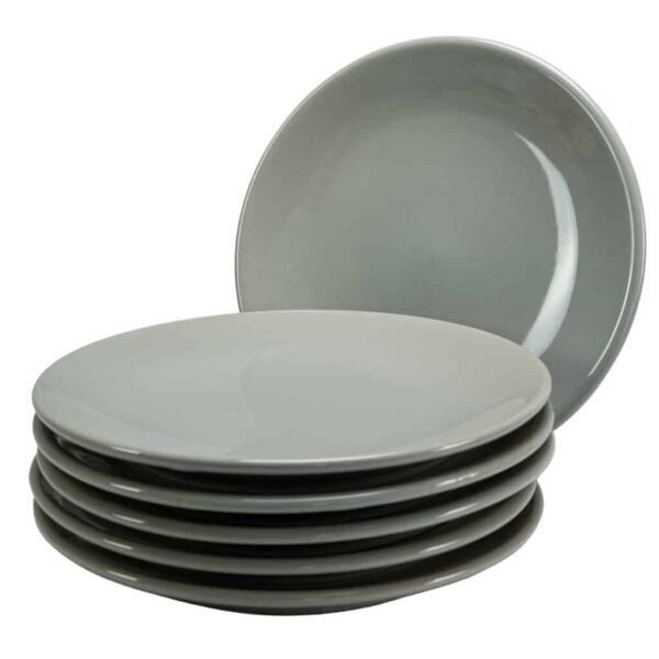 Set of 6 dessert plates, Round, 20 cm, Glossy Silver Gray