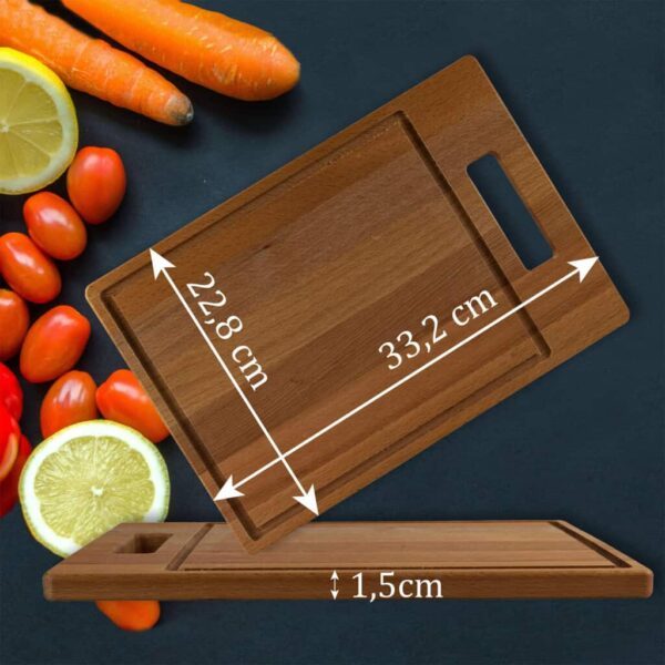 Chopping board, with handle, Rectangular, 330x230x15 mm, Wood