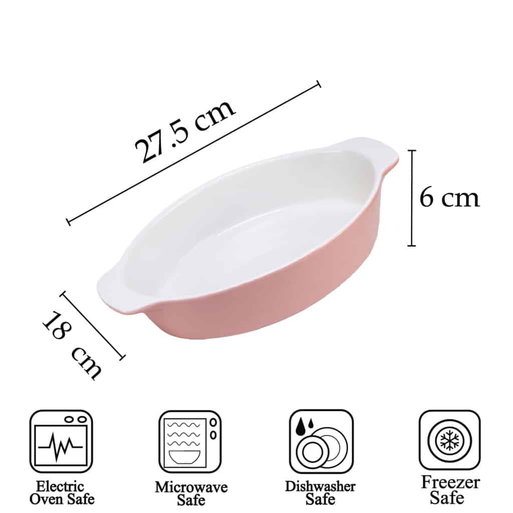 Heat-resistant tray, Oval, 27.5x18x6 cm, Glossy White and Light Pink