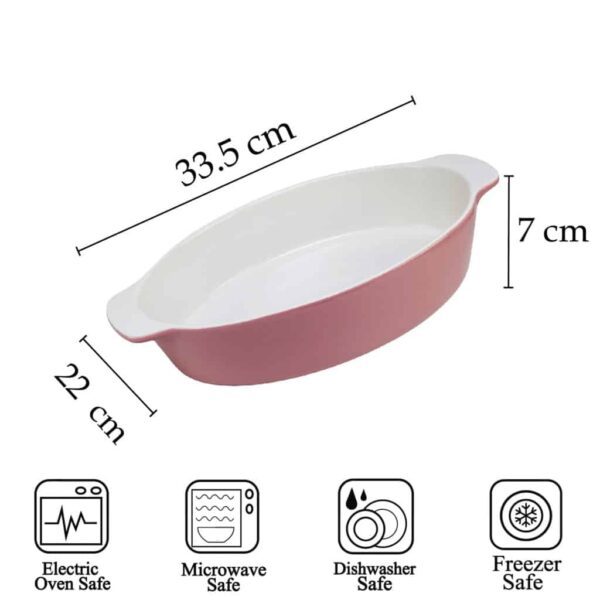 Heat-resistant tray, Oval, 33.5x22x7 cm, Glossy White and Dark Pink