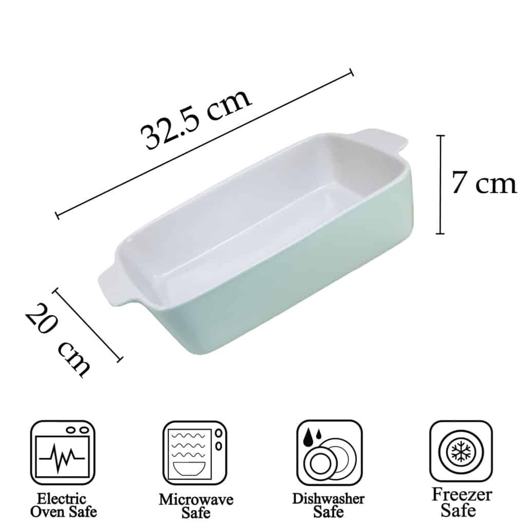 Heat-resistant tray, Rectangular, 32.5x20x7 cm, Glossy White and Peppermint Green